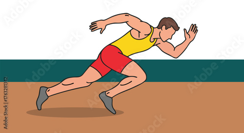 Simple flat illustration runner is running on the track.