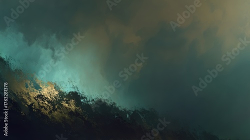 Moody Abstract Landscape Painting Style Digital Art with Teal and Gold Tones Dark and Atmospheric