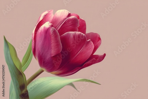 Elegant tulip flower close up on soft pink background studio shot botanical beauty floral design