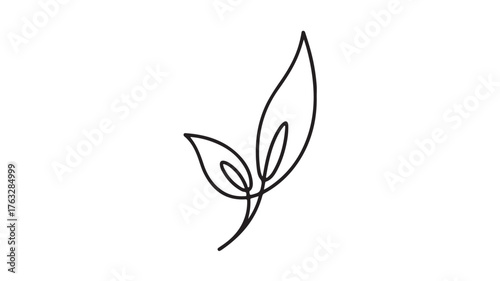 Minimalist line art illustration of two delicate leaves on a white background, symbolizing growth and nature.