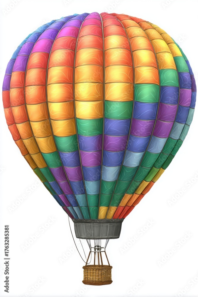 Fototapeta premium Colorful Hot Air Balloon Illustration Isolated on White Background Upward View Artistic Style Graphic Design Element