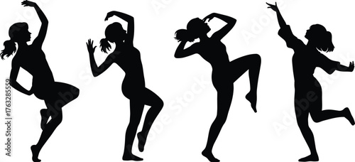 Dancing people silhouettes, expressive dance poses, contemporary choreography vector, energetic body movement, lifestyle art illustration, performing arts concept design