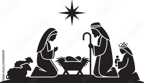 Nativity Scene with Mary Joseph Baby Jesus and Three Wise Men