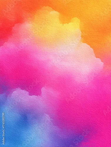 Abstract watercolor painting of vibrant colors blending together in a soft and dreamy style for backgrounds and textures