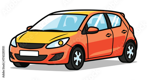Illustration of a small orange hatchback car compact vehicle