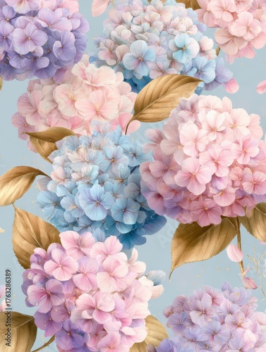 Pastel Hydrangea Blossom Arrangement in Full Bloom Close Up Floral Still Life Gentle Colors Delicate Petals