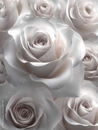 Close-up of Elegant White Roses in Full Bloom, High-Angle View, Soft Lighting, Wedding Theme, Floral Design