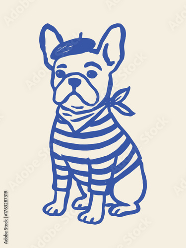 French bulldog in striped shirt minimalist sketch vector illustration