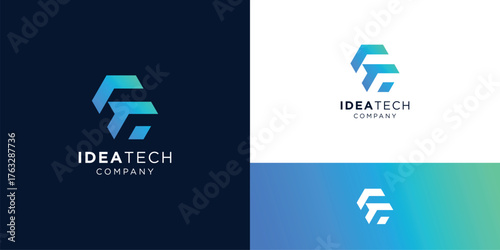 Letter F logo design inspiration, abstract digital tech symbol logo branding