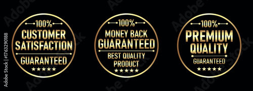 Luxury Gold Quality Guarantee Badges Set - 100% Customer Satisfaction, Money Back, Premium Quality Seal