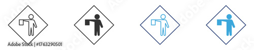 Flagger Ahead Icon set, highway sign, vector illustration .