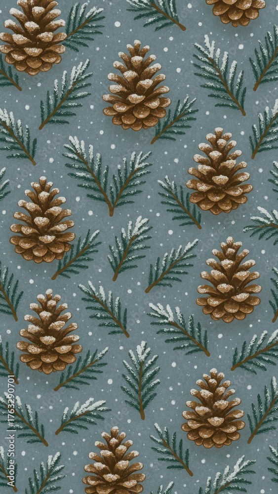 Fototapeta premium Winter pinecone pattern wallpaper for mobile
