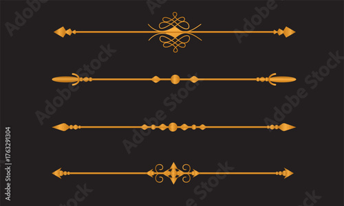Elegant golden ornamental horizontal line separators decorative flourishes for design projects vector