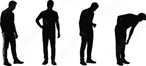 Human body silhouette, standing posture, bending position, ergonomic pose, fitness movement, body language, anatomy study, exercise illustration, health concept, vector art