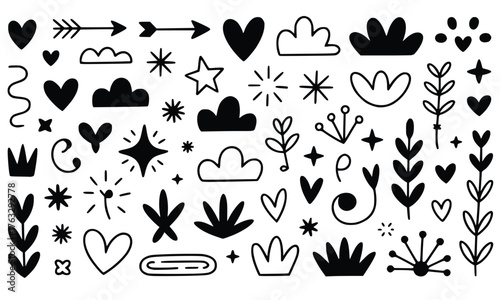 Black and white tulips vector set of icon elements for vintage hipster design illustration pattern collection