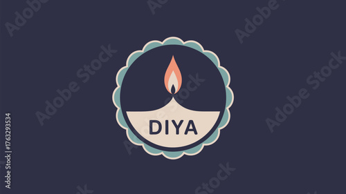 Illustration of diya lamp with flame inside a circular frame on a dark blue background design vector art