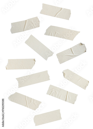 Photos collection of adhesive masking tape pieces isolated on black offering versatile