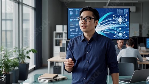 Wallpaper Mural Asian Male Business Professional Presenting Data Analytics in Modern Office Environment Torontodigital.ca