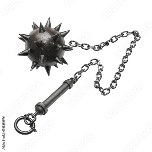 Spiked Mace Flail Weapon isolated on a transparent background
