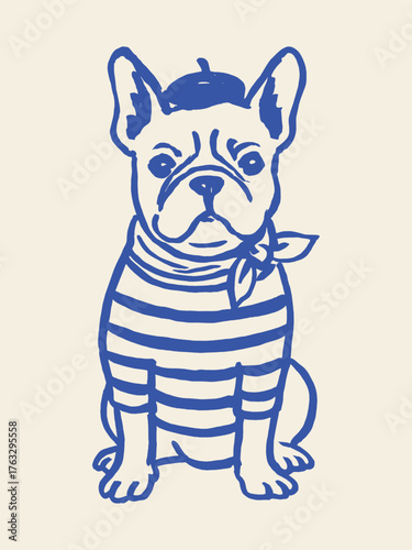 French bulldog in striped shirt minimalist sketch vector illustration