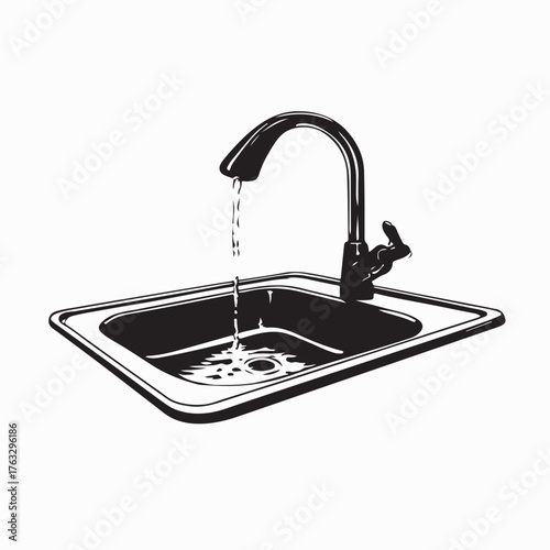 Kitchen sink with faucet Vector Image Isolated on white background