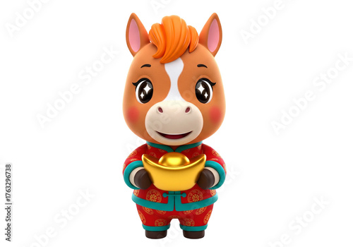 Cute Chinese Zodiac Horse with Gold Ingot (Yuanbao) for Lunar New Year