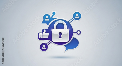 A padlock inside a circle with social media icons concept of secure social network and data protection