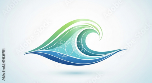 A beautiful vector illustration of a wave with intricate details, showcasing a blend of blue and green hues