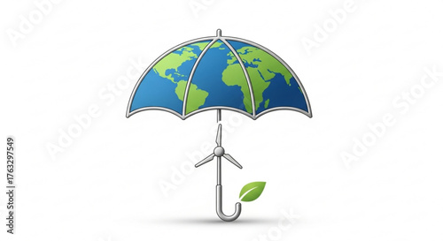 Earth globe under umbrella symbol of environmental protection and sustainable energy for a green future