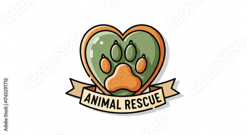 Animal rescue logo with paw print in heart, symbolizing care, compassion, and protection for animals