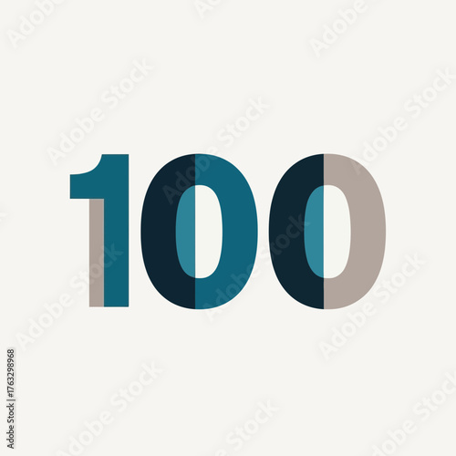 Number 100 displayed in bold teal and grey colors.