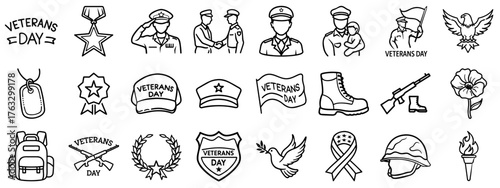Veteran's Day icons on transparent background for remembrance  