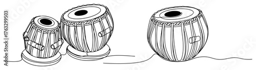 Tabla Drums Set Indian Classical Percussion Line Art Vector Music Illustration