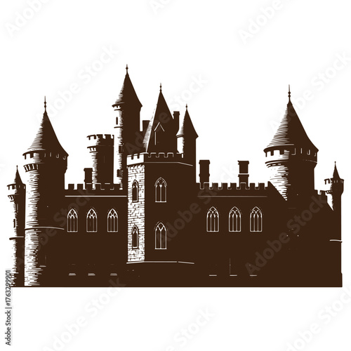 Silhouette of a medieval castle with multiple towers
