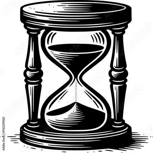 Time's passage through sandglass: A detailed illustration of a timeless sandglass captures the essence of passing time, embodying patience and the ephemeral nature of moments.