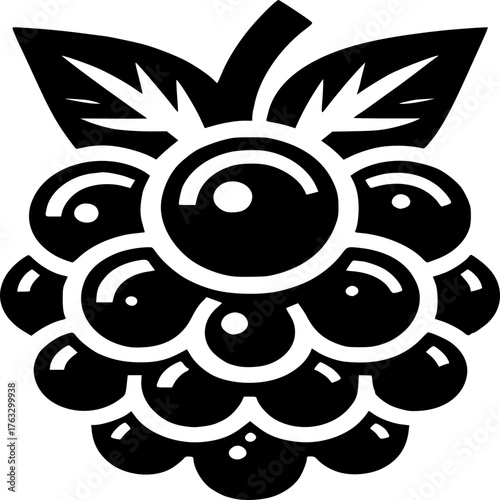 Blackberry Elegance: A monochrome illustration of a plump blackberry, with intricate details, showcasing the simple beauty of nature's bounty.
