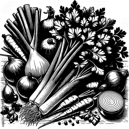 Nature's Bounty: A collection of fresh, raw vegetables, artfully arranged, celebrating the vibrant flavors and textures of the natural world. 