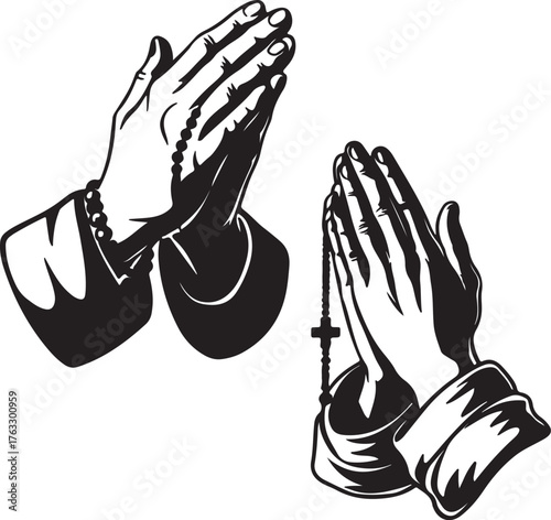 Praying hands with rosary beads cross faith