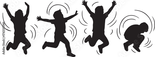 Silhouettes of people jumping and celebrating black