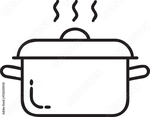 Vector illustration of a cooking pot and spoon near a black, locked suitcase for safe travel equipment