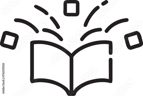 Hand holding a book illustration with kanji and black text design
