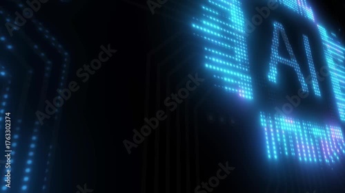 Abstract AI data network lines pulses glowing blue circuits AI technology data flow animation futuristic cyber tech AI Machine Learning Abstract Background 4k loop 3d rendering