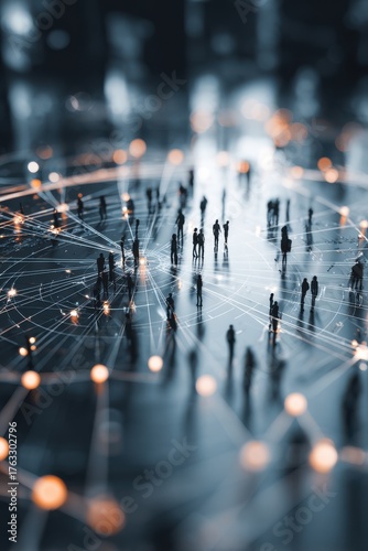 Networked People Walking on Connected Lines, High Angle Shot, Conceptual, Digital World, Global Connections, Futuristic, Technology, Business, Abstract