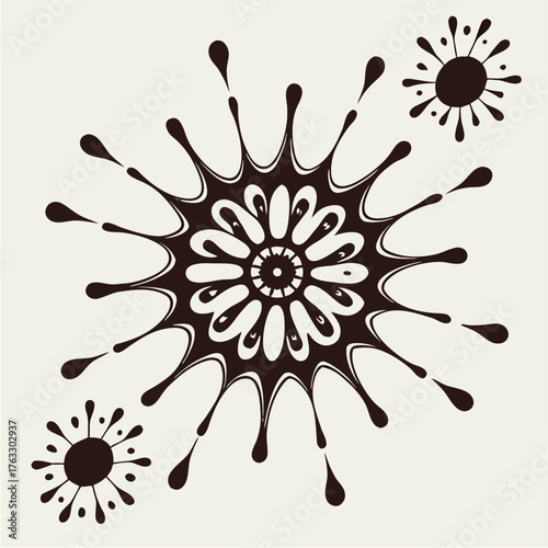 Abstract splatter design with a central flower-like pattern, shown on an Adobe Stock content submission page. The image is one of several that are being considered.

