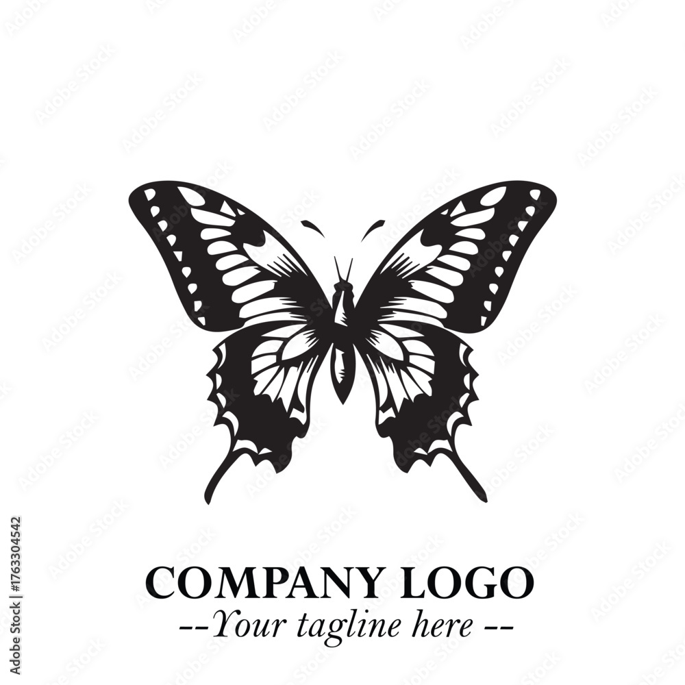 Fototapeta premium Elegant Butterfly Logo Symbol in Black on White Background with Minimalist and Modern Design