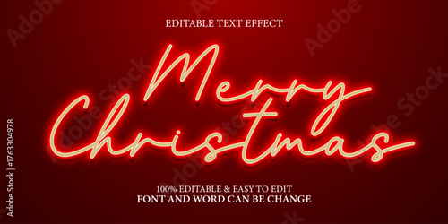 Merry Christmas text effect with neon style and editable