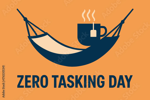 Zero Tasking Day Minimal Vector Illustration with Hammock and Coffee