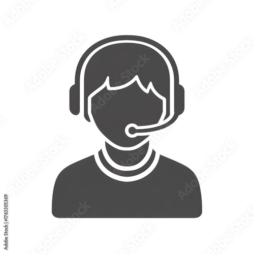 A flat monochrome icon of a person wearing a headset with a microphone symbolizing customer support or online communication