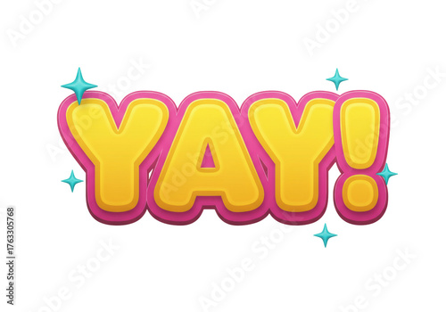 Tableau sur toile Isolated text balloon reads Yay, colorful greeting, bright celebration, happy, e