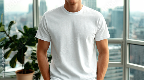 真っ白なTシャツを着た男性